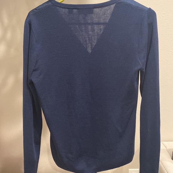 Ted Baker London Navy Blue V Neck Sweater with Ruching - Picture 3 of 6